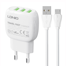 LDNIO A3315 3x USB-A Hálózati töltő + Micro USB kábel - Fehér (15.5W) mobiltelefon kellék