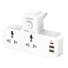 LDNIO SC2311 Power Strip with 2 AC Outlets, 2USB, USB-C, 2500W with Night Light, EU/US (White) hosszabbító, elosztó