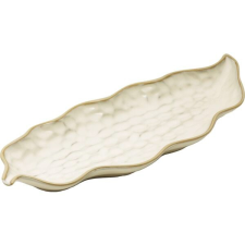 LE COQ Porcelaine Levél alakú sekély tányér, Le COQ Kypseli 34,5x13 cm, bézs tányér és evőeszköz