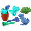 Lean Toys Dinoszauruszos homokozókészlet, vödör, tojás, gereblye, spatula, formák