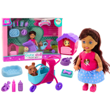 Lean Toys Doll With Dogs Dog Doll Kennel Kiegészítők Pink Puppy 16 db. baba