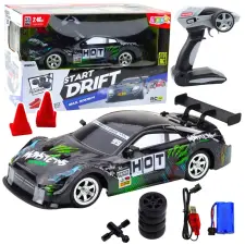 Lean Toys Drift autó távirányítós fekete zöld 30km/h 1:16 távirányítós modell