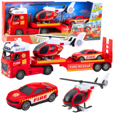 Lean Toys Fire Truck Helicopter Car Lights Sounds Set autópálya és játékautó