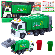 Lean Toys Garbage Truck Garbage Can Lights Sounds Green 1:16 autópálya és játékautó