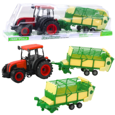 Lean Toys Mezőgazdasági traktor zöld és sárga pótkocsival Piros 50cm autópálya és játékautó