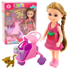 Lean Toys Mini baba kiegészítőkkel Kitty babakocsi rózsaszín baba szett baba