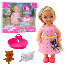 Lean Toys Mini baba szett kutya és cica fekhellyel és ételtartóval baba