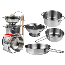 Lean Toys Rozsdamentes acél edények és serpenyők miniatűr 8 db konyhakészlet