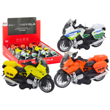 Lean Toys Sportmotorkerékpár súrlódó meghajtással 3 kivitelben, sárga narancssárga fehér autópálya és játékautó