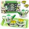 Lean Toys Teáskészlet Fém kancsó csésze tányérok Panda Green 14 db