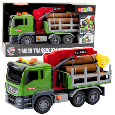 Lean Toys Teherautó Faszállító daru Rönkök Fa Fények Hangok autópálya és játékautó