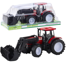 Lean Toys Traktor mezőgazdasági jármű Farmer markolóval piros autópálya és játékautó