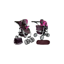 leantoys Babakocsi, fekete, rózsaszín pöttyös, 2 az 1-ben, LeanToys, 7706 babakocsi