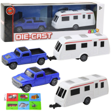 leantoys Fém Autó Készlet Lakókocsi Utánfutóval Kék 24250 (24250) autópálya és játékautó