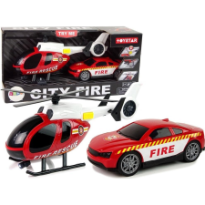 leantoys Helikopter Auto Tűzoltóság Járműkészlet Hang Piros (5905323211407) autópálya és játékautó