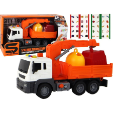 leantoys Szemetes Teherautó Daruval Súrlódásos Hajtás Narancssárga 1_16 (16616) autópálya és játékautó