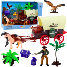 leantoys Szett Cowboy Figurák Western Kocsi Lovak Cowboy Pálmák (24298) játékfigura