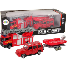 leantoys Tűzoautó Jeep - Utánfutóval, Motorcsónakkal, Piros (13311) autópálya és játékautó