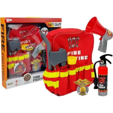 leantoys Tűzoltó Készlet Hátizsák Zseblámpa Tűzoltó Készülék Megafon Tartozékok Piros (8330) katonásdi