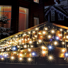  LED-es sziporkázó fényfüggöny, kültéri, 600 db LED (melegfehérek között villogó hidegfehérek) karácsonyfa izzósor