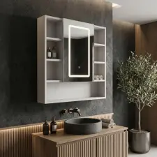  LED-es tükrös szekrény Rea Luna 70x80cm fürdőszoba bútor