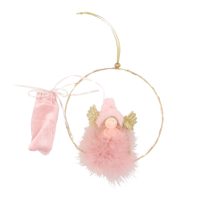  LED függő rózsaszín angyal FLUFFY, 17 cm karácsonyi dekoráció