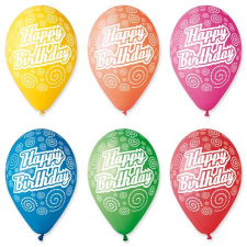 . Léggömb, 30 cm, &quot;happy birthday&quot;, körkörös party kellék