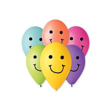 Léggömb, 30 cm, smiley, vegyes színek party kellék