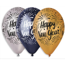Léggömb, 33 cm, "Happy New Year", 3 különböző szín party kellék