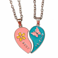  Legjobb barátok - pink-kék-sárga pillangós-virágos páros gyerek nyaklánc medállal nyaklánc