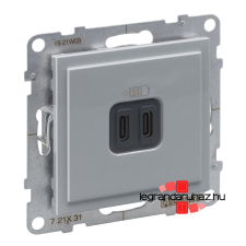 LEGRAND Suno töltőaljzat kettős USB C-típusú csatlakozóval, alumínium, Legrand 721331 villanyszerelés