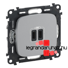LEGRAND Valena Allure töltőaljzat kettős USB C-típusú csatlakozóval, alumínium 755347 villanyszerelés