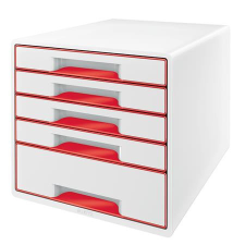 Leitz Irattároló, műanyag, 5 fiókos, LEITZ "Wow Cube", fehér/piros irattálca