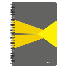 Leitz Spirálfüzet, A5, vonalas, 90 lap, laminált karton borító, LEITZ &quot;Office&quot;, szürke-sárga füzet