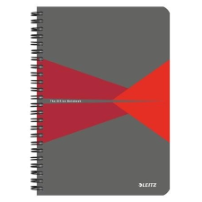 Leitz Spirálfüzet, A5, vonalas, 90 lap, PP borító, LEITZ &quot;Office&quot;, szürke-piros füzet