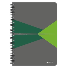 Leitz Spirálfüzet, A5, vonalas, 90 lap, PP borító, LEITZ &quot;Office&quot;, szürke-zöld füzet