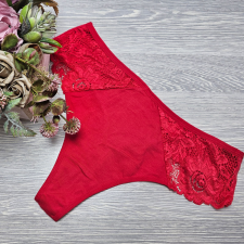 Lemila Magas derekú pamut tanga csipke betéttel L, Piros női alsó