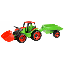 LENA Giga Trucks Traktor pótkocsival - Zöld/piros autópálya és játékautó