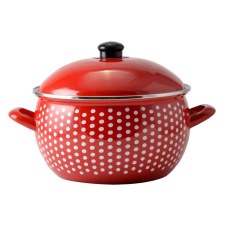 LEO-10386 Piros Pöttyös Zománcozott lábas 16cm+fedő edény