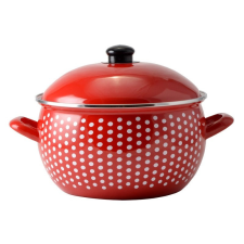 LEO-10444 Piros Pöttyös Zománcozott lábas 22cm+fedő edény