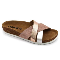 LEON Papucs 4201 Leon Comfort női bőr, ezüst, 40