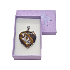 Levendula Álom Ajándékbolt Tigrisszem szív medál virágos foglalatban (3,5 cm) medál