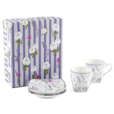 Levendulás porcelán espresso kávés csésze aljjal 75 ml - 2 személyes készlet bögrék, csészék
