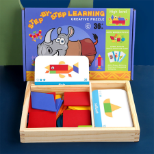 Leziter Mágneses tangram fajáték angol kártyákkal, haladó szint fajáték