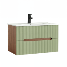 Leziter Trent 80 alsó fürdőszobabútor kerámia mosdóval (2 fiókos) sunset tölgy-világoszöld fürdőszoba bútor