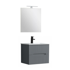 Leziter Trent Fürdőszobabútor 60 cm kerámia mosdóval (2 fiókos) tükörrel 60x80 cm antracit szürke fürdőszoba bútor