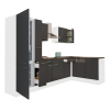 Leziter Yorki 310 sarok konyhabútor fehér korpusz,selyemfényű antracit fronttal alulagyasztós hűtős szekrénnyel