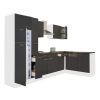 Leziter Yorki 310 sarok konyhabútor fehér korpusz,selyemfényű antracit fronttal felülfagyasztós hűtős szekrénnyel