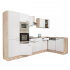 Leziter Yorki 340 sarok konyhablokk sonoma tölgy korpusz,selyemfényű fehér fronttal polcos szekrénnyel