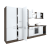 Leziter Yorki 360 konyhablokk yorki tölgy korpusz,selyemfényű fehér front alsó sütős elemmel polcos szekrénnyel és alulfagyasztós hűtős szekrénnyel